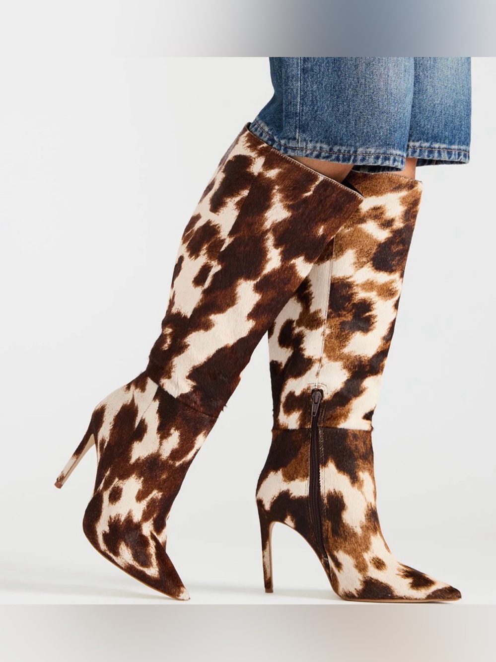 Steve Madden Nitro Cow Print Calf Hair Knee High Stiletto Boots NWT (7.5)